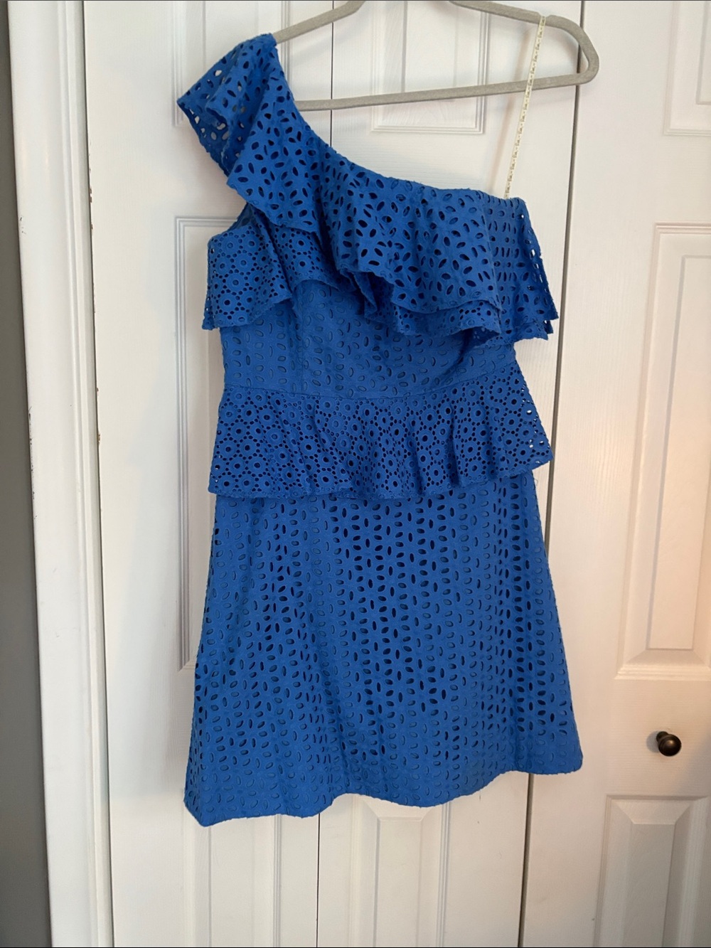 Lilly Pulitzer Royal Blue One-Shoulder Eyelet Ruffle Dress
